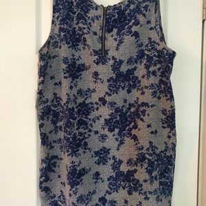 Blue and cream floral high/low tank.